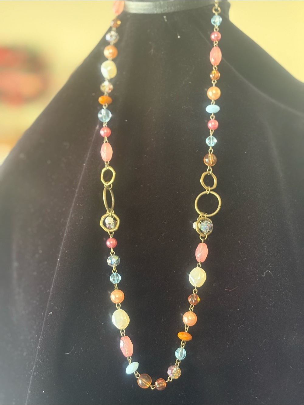 Multicolor Beaded Necklace with Gold-Tone Rings